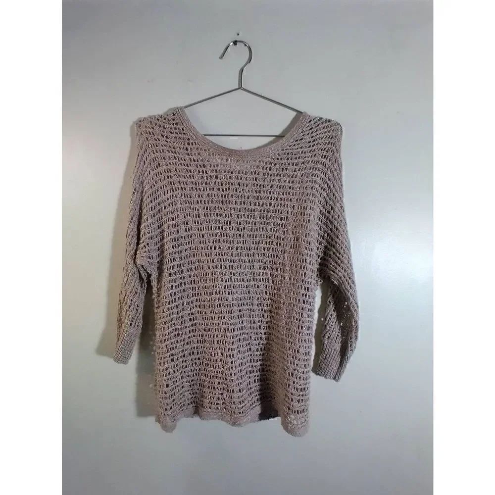 Lucky Brand Women's Knit Sweater XS w Button Down Back Tan